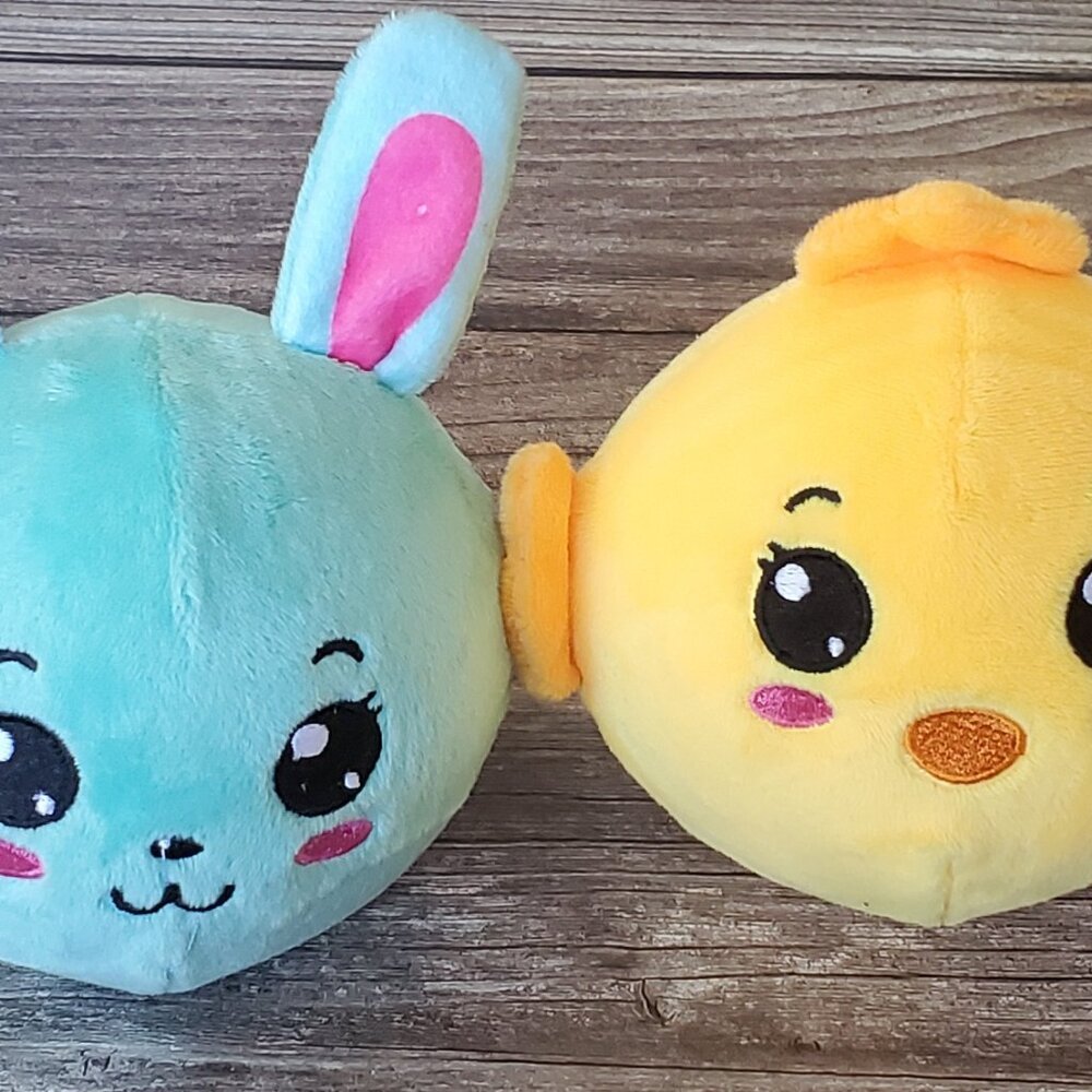 Easter Squishy Plush Pets  Turquoise Rabbit  Yellow Chick  Easter Basket Gifts